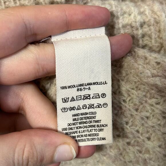 Free People Sidewinder Waffle Knit Wool Sweater Women's Sz XS Beige Oversized - Picture 6 of 7